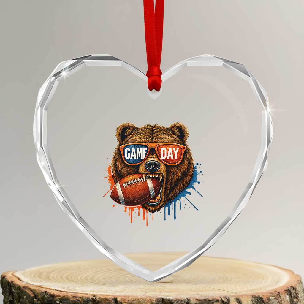 Cool Game Day Bear Graphic Heart Crystal Glass Ornament Bold Football Fan Dripping Paint TS02 Transparent Glass 3'' Heart Print Your Wear