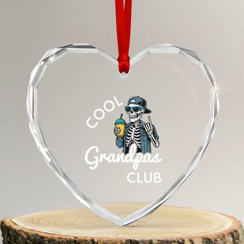 Cool Grandpas Club Heart Crystal Glass Ornament Fathers Day Best Grandpa Skeleton