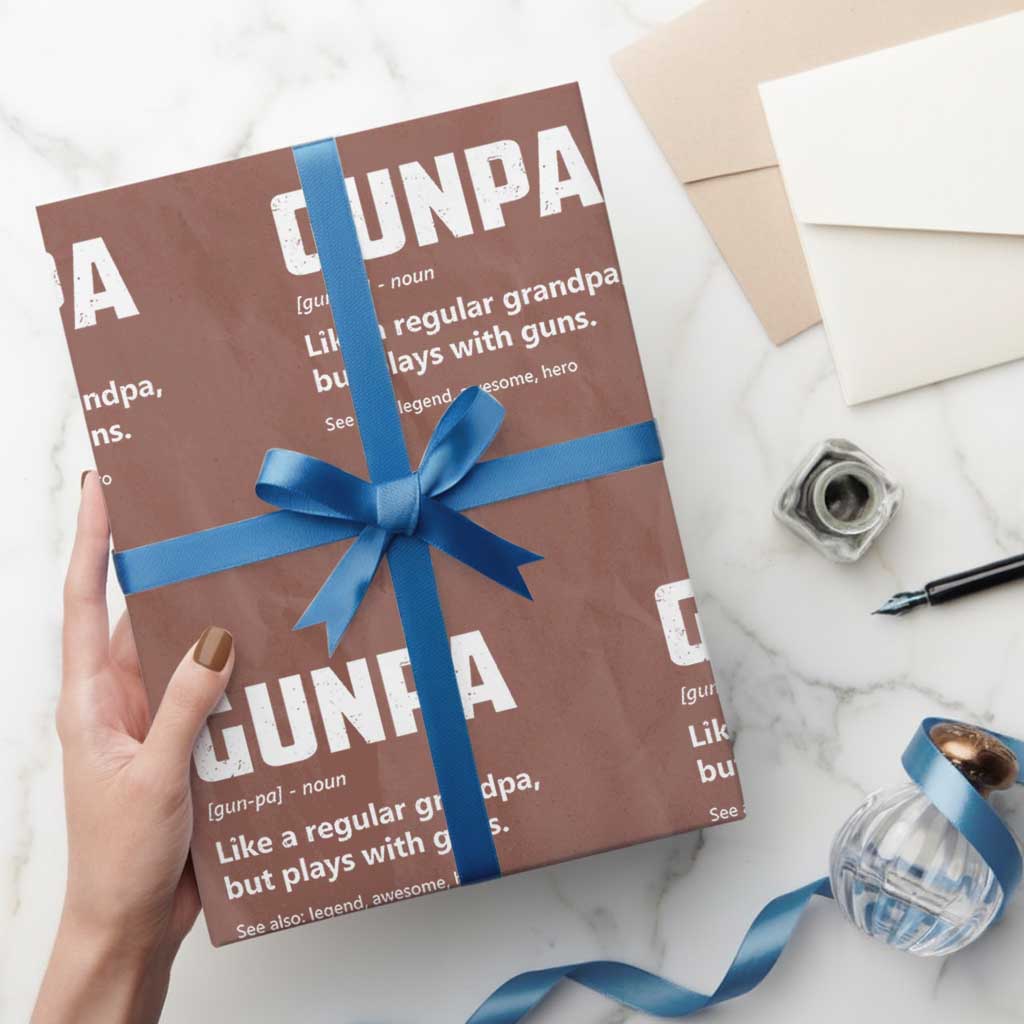 Cool Gun Grandpa Enthusiast Wrapping Paper Roll Funny Gunpa Definition Like A Regular Grandpa But Plays With Guns TS02 Mocha Print Your Wear