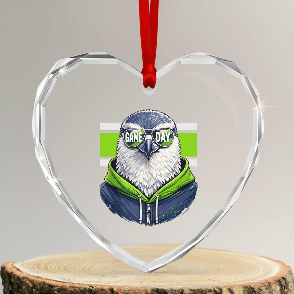 Cool Hawk Wearing Hoodie Graphic Heart Crystal Glass Ornament Game Day Swagger TS02 Transparent Glass 3'' Heart Print Your Wear