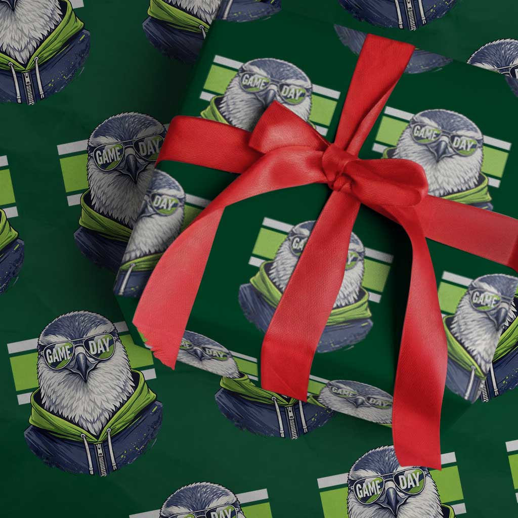 Cool Hawk Wearing Hoodie Graphic Wrapping Paper Roll Game Day Swagger TS02 Green Print Your Wear