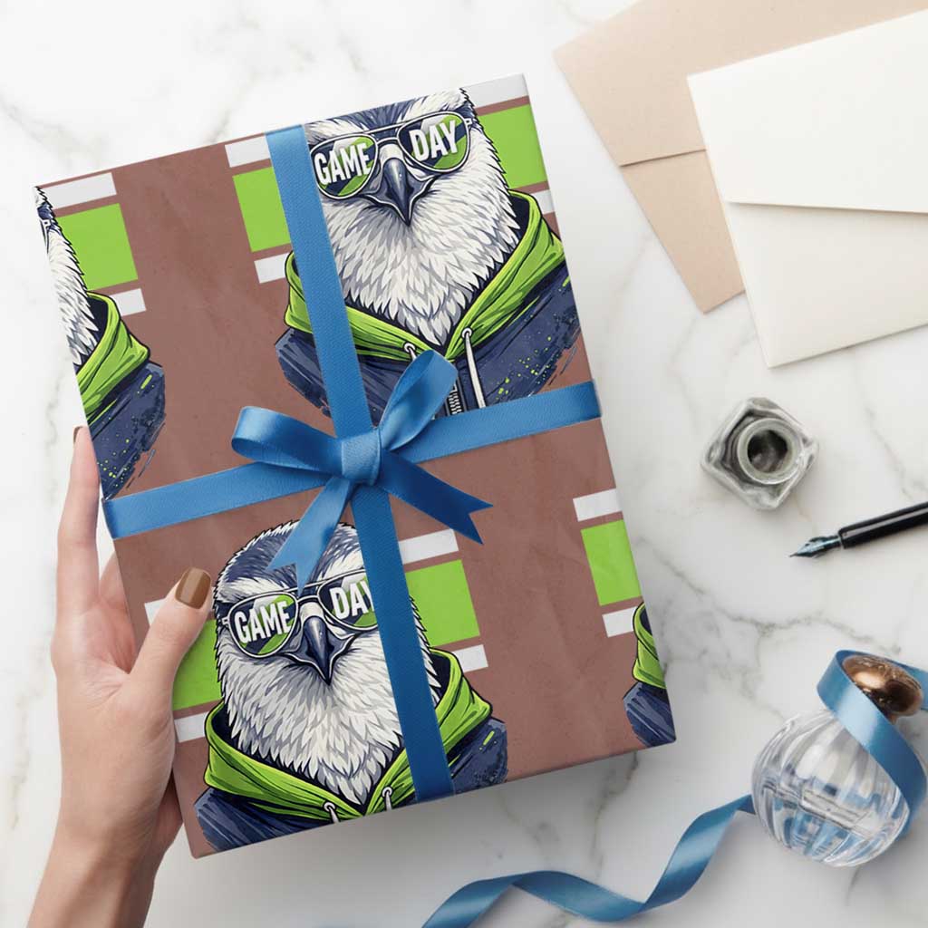 Cool Hawk Wearing Hoodie Graphic Wrapping Paper Roll Game Day Swagger TS02 Mocha Print Your Wear