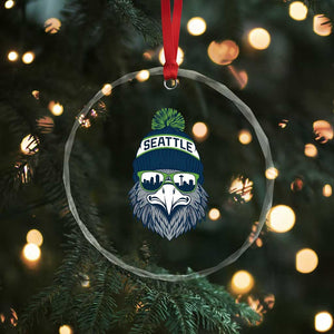 Cool Hawk with Beanie Sunglasses Sports Graphic Crystal Glass Ornament Seattle City Skyline Pride Game Day Sports Fan