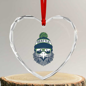 Cool Hawk with Beanie Sunglasses Sports Graphic Heart Crystal Glass Ornament Seattle City Skyline Pride Game Day Sports Fan