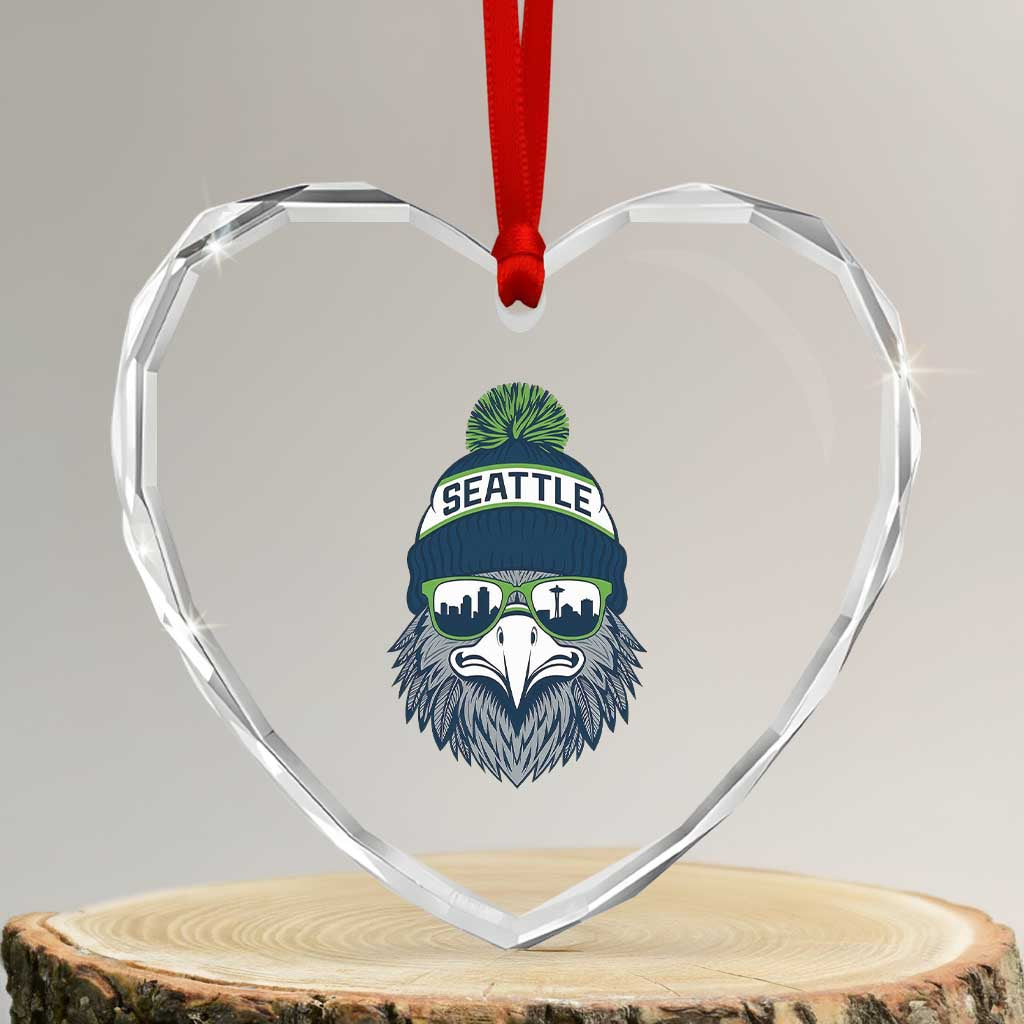 Cool Hawk with Beanie Sunglasses Sports Graphic Heart Crystal Glass Ornament Seattle City Skyline Pride Game Day Sports Fan TS02 Transparent Glass 3'' Heart Print Your Wear
