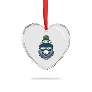 Cool Hawk with Beanie Sunglasses Sports Graphic Heart Crystal Glass Ornament Seattle City Skyline Pride Game Day Sports Fan