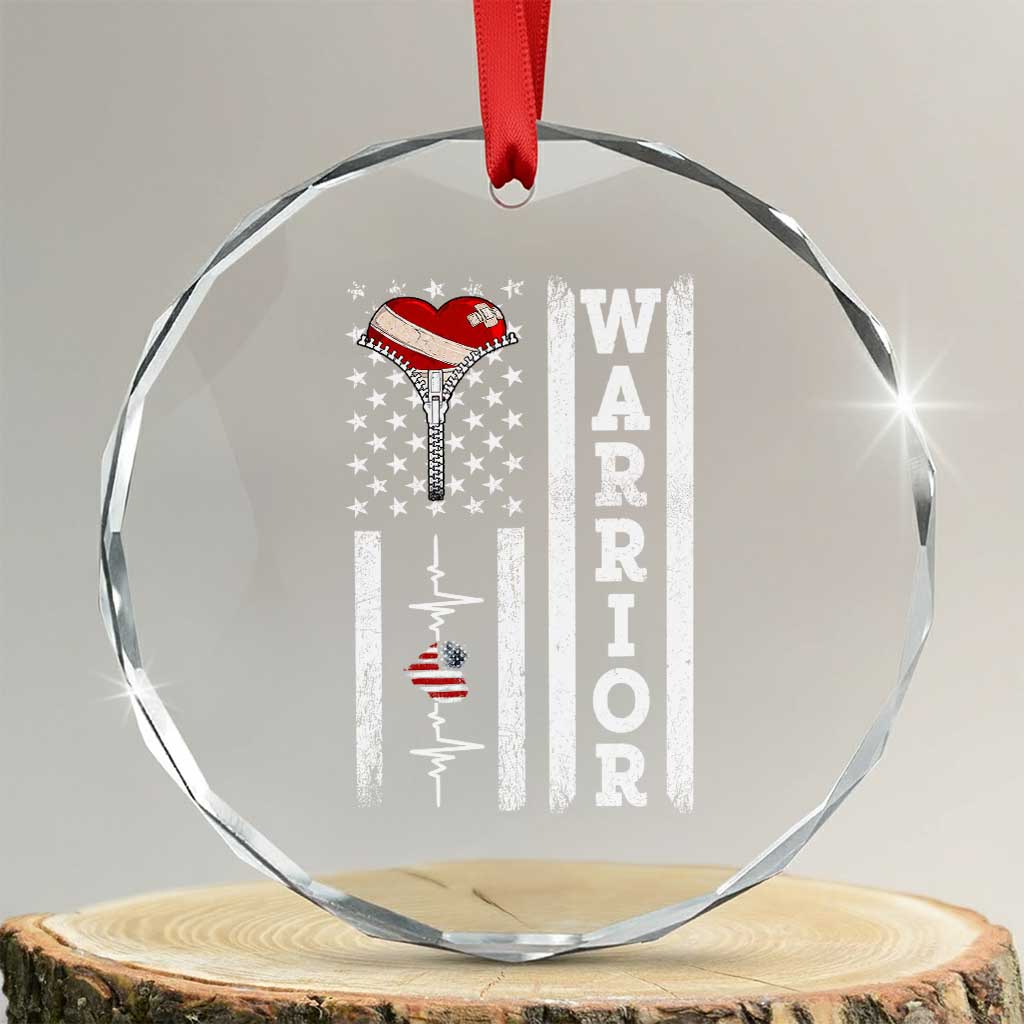 Cool Heart Surgery Warrior Crystal Glass Ornament Coronary Bypass Artery Open Heart Surgery Heartbeat American Flag TS10 Transparent Glass 3'' Circle Print Your Wear
