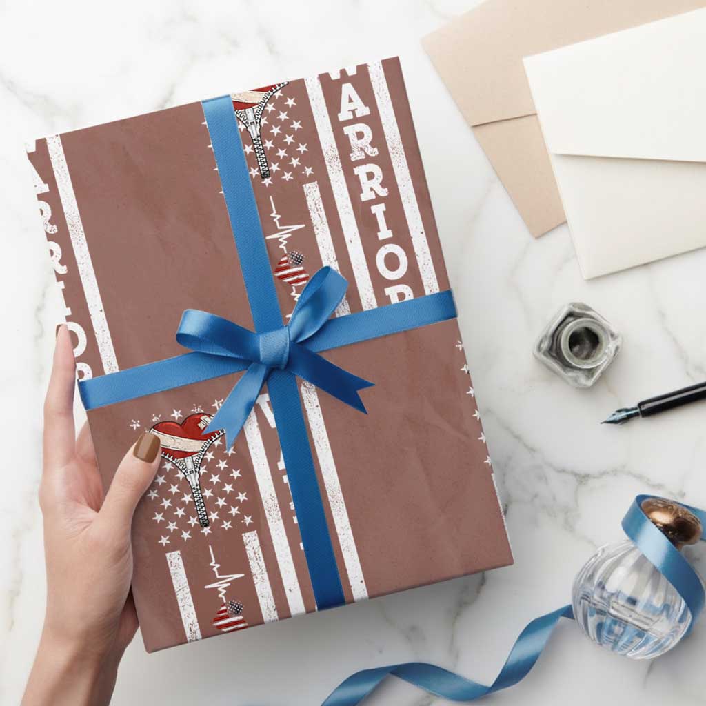 Cool Heart Surgery Warrior Wrapping Paper Roll Coronary Bypass Artery Open Heart Surgery Heartbeat American Flag