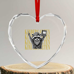 Cool Kindergarten Raccoon Back to School Heart Crystal Glass Ornament First Day of School Funny Kids Gift