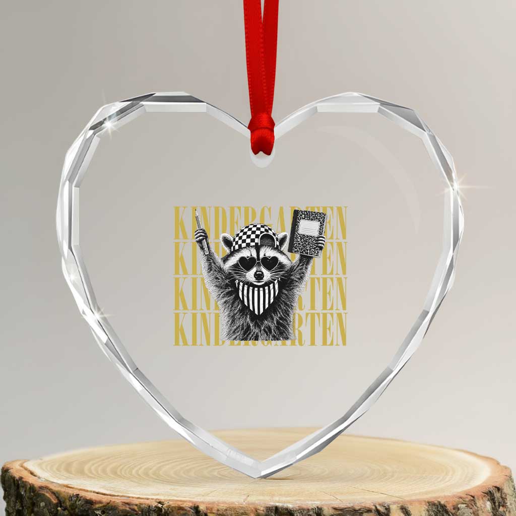 Cool Kindergarten Raccoon Back to School Heart Crystal Glass Ornament First Day of School Funny Kids Gift TS02 Transparent Glass 3'' Heart Print Your Wear