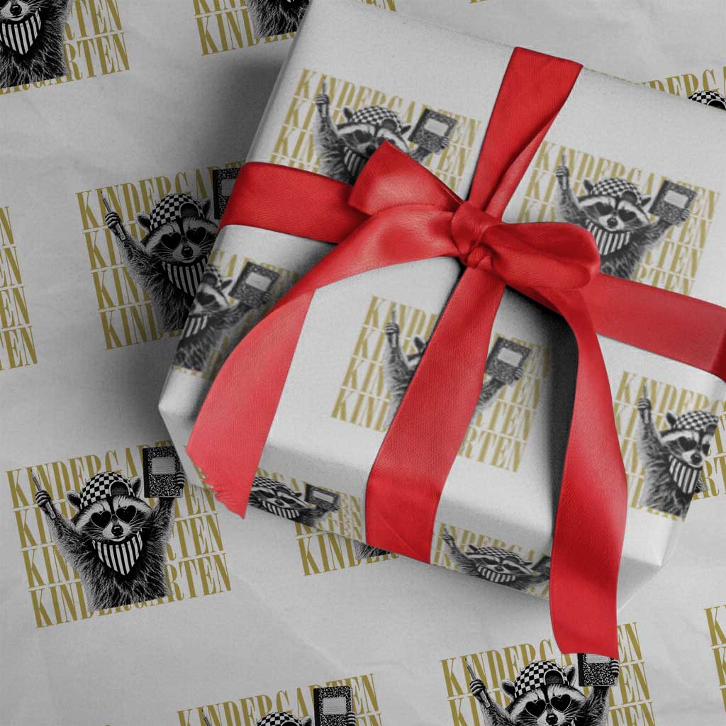 Cool Kindergarten Raccoon Back to School Wrapping Paper Roll First Day of School Funny Kids Gift TS02 White Print Your Wear
