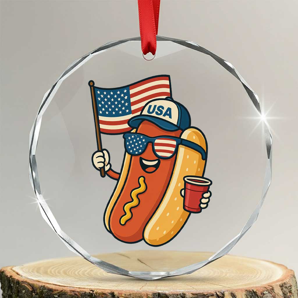 Cool Patriotic Hot Dog Crystal Glass Ornament Funny 4th of July Cookout 4th of July American Flag TS02 Transparent Glass 3'' Circle Print Your Wear