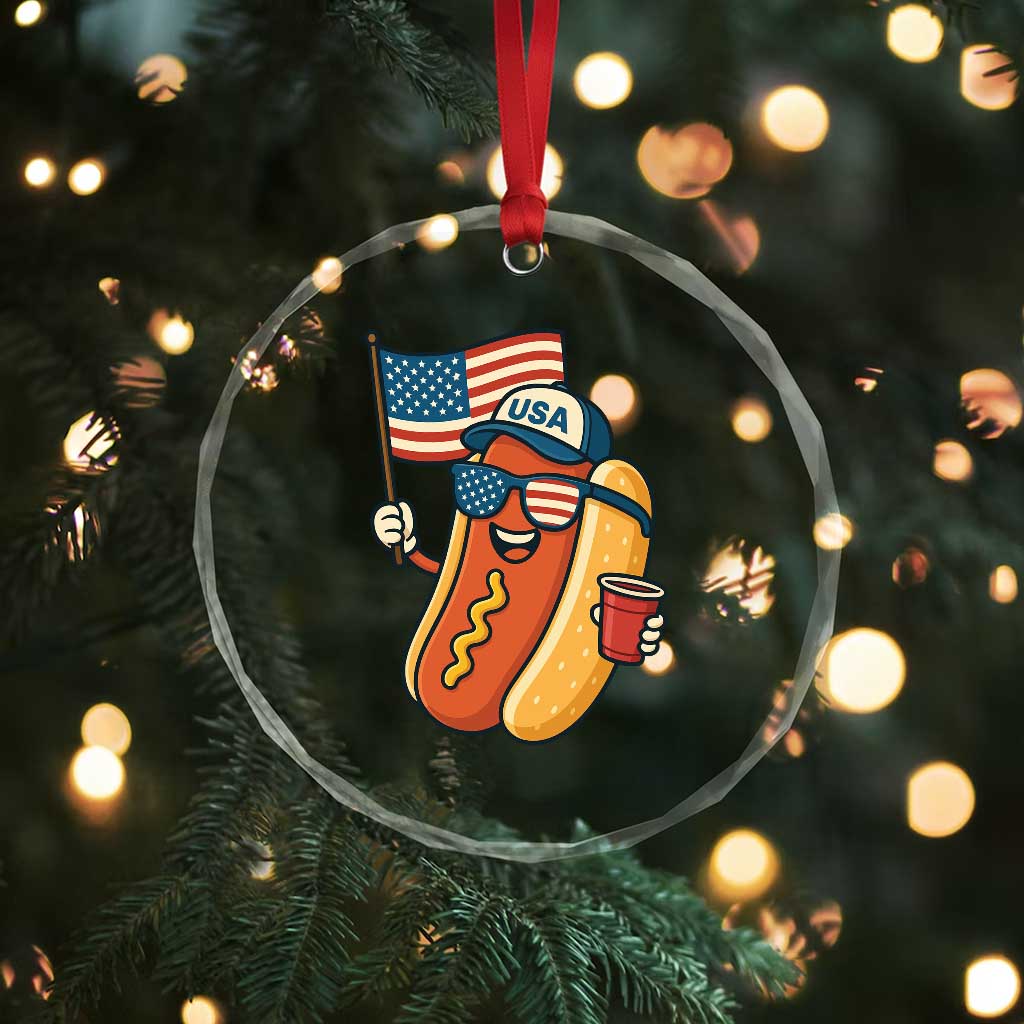 Cool Patriotic Hot Dog Crystal Glass Ornament Funny 4th of July Cookout 4th of July American Flag TS02 Print Your Wear