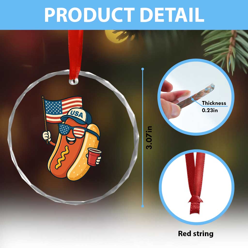 Cool Patriotic Hot Dog Crystal Glass Ornament Funny 4th of July Cookout 4th of July American Flag TS02 Print Your Wear