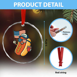 Cool Patriotic Hot Dog Crystal Glass Ornament Funny 4th of July Cookout 4th of July American Flag TS02 Print Your Wear