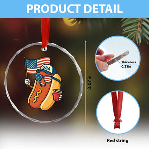 Cool Patriotic Hot Dog Crystal Glass Ornament Funny 4th of July Cookout 4th of July American Flag TS02 Print Your Wear