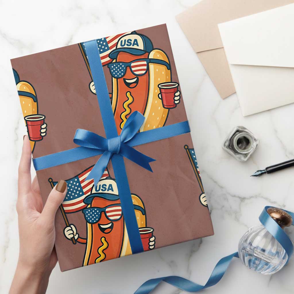Cool Patriotic Hot Dog Wrapping Paper Roll Funny 4th of July Cookout 4th of July American Flag TS02 Mocha Print Your Wear