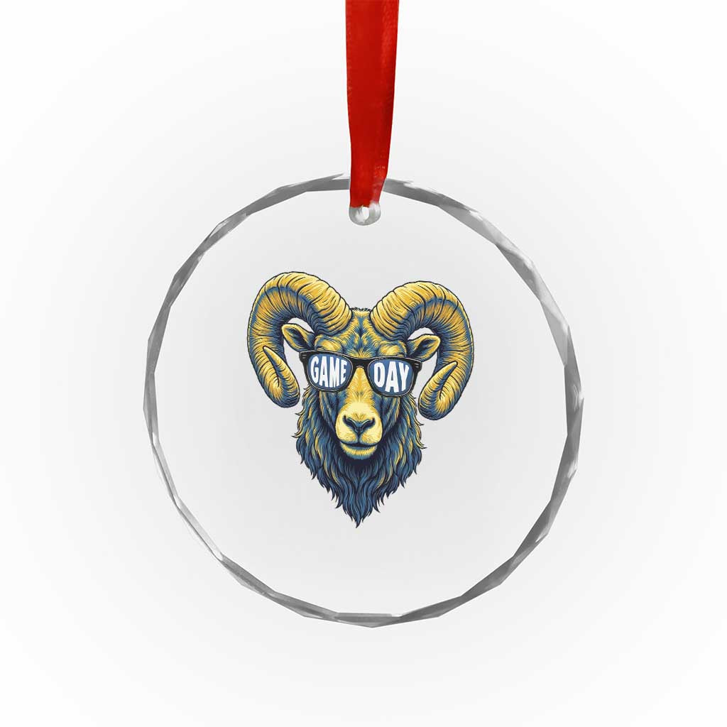 Cool Ram Game Day Bighorn Sheep Graphic Crystal Glass Ornament Bold Blue and Gold Fan TS02 Print Your Wear