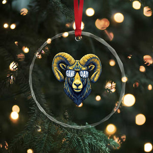 Cool Ram Game Day Bighorn Sheep Graphic Crystal Glass Ornament Bold Blue and Gold Fan TS02 Print Your Wear