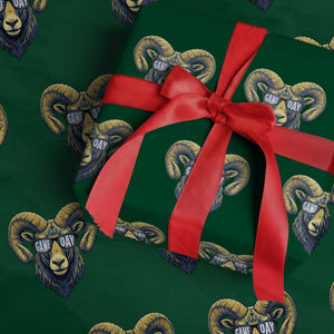 Cool Ram Game Day Bighorn Sheep Graphic Wrapping Paper Roll Bold Blue and Gold Fan TS02 Green Print Your Wear