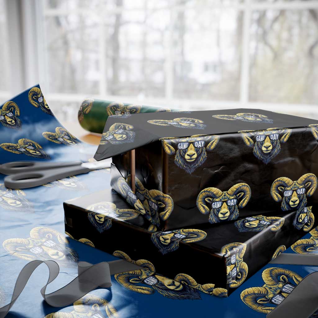 Cool Ram Game Day Bighorn Sheep Graphic Wrapping Paper Roll Bold Blue and Gold Fan TS02 Black Print Your Wear