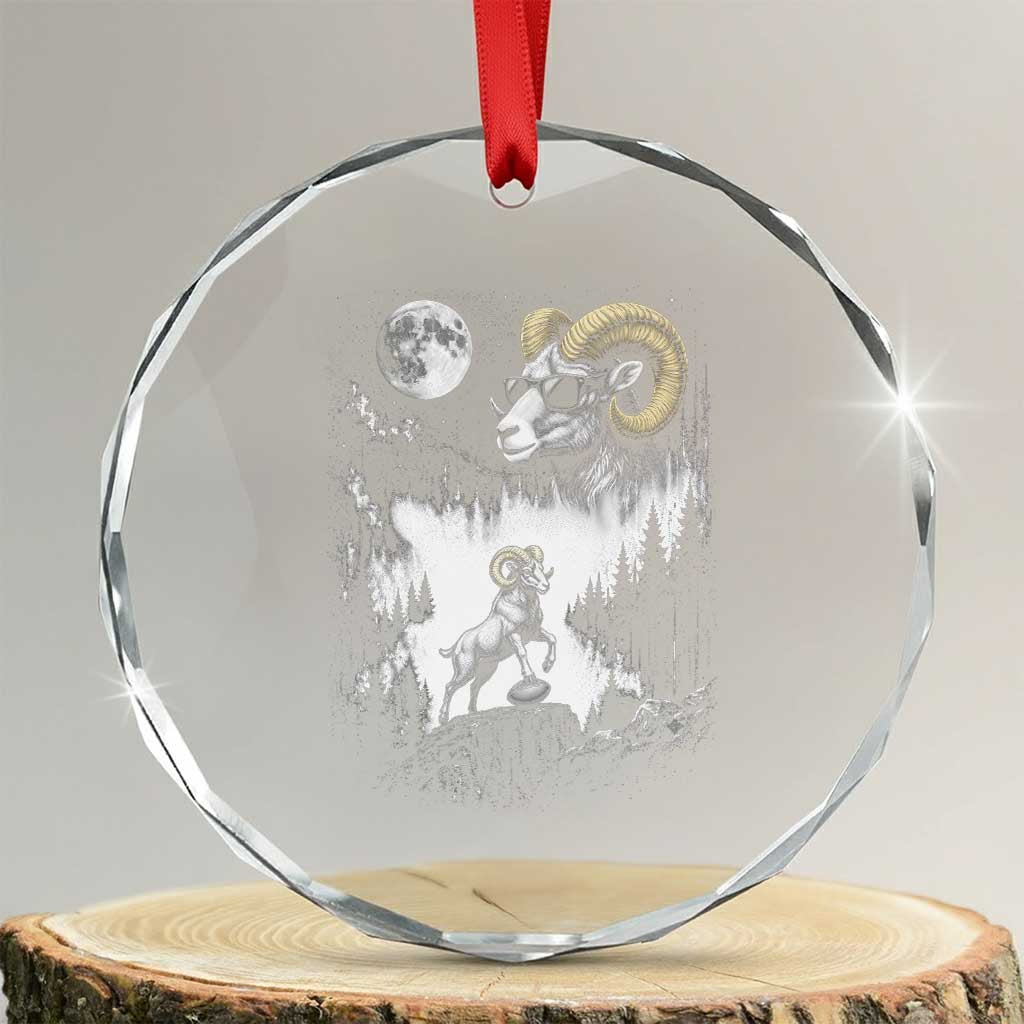 Cool Ram Wearing Sunglasses Moon Nature Vintage Graphic Crystal Glass Ornament TS12 Transparent Glass 3'' Circle Print Your Wear