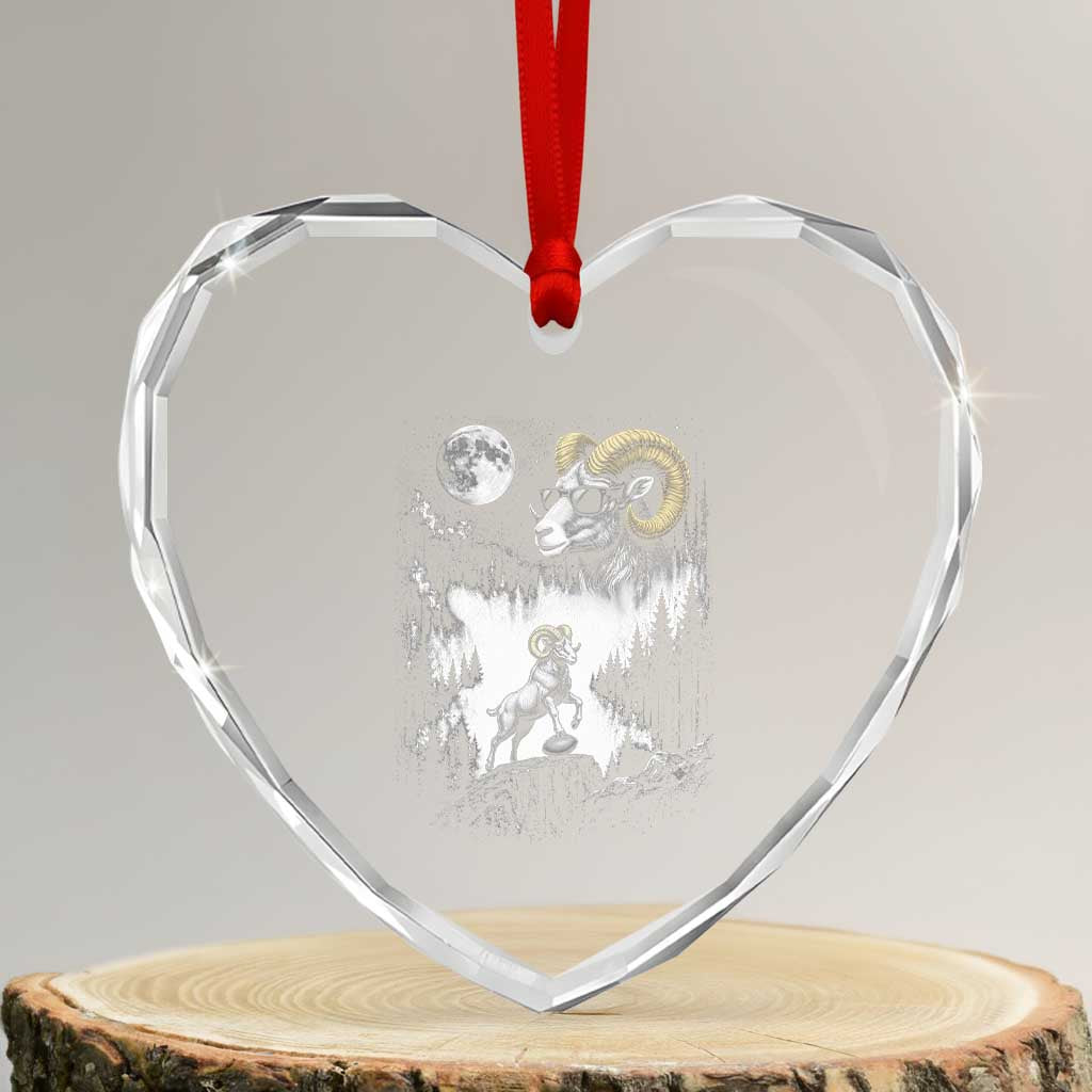 Cool Ram Wearing Sunglasses Moon Nature Vintage Graphic Heart Crystal Glass Ornament TS12 Transparent Glass 3'' Heart Print Your Wear