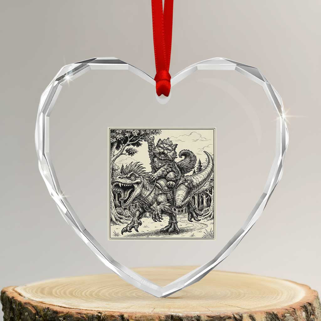 Cool Royal Cat Riding Dinosaur Heart Crystal Glass Ornament Rock N Roll Engraving Graphic Art TS12 Transparent Glass 3'' Heart Print Your Wear