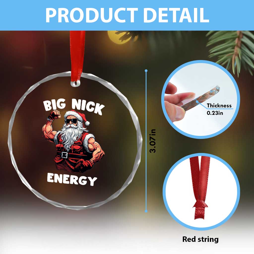 Cool Santa Claus Crystal Glass Ornament Big Nick Energy TS02 Print Your Wear