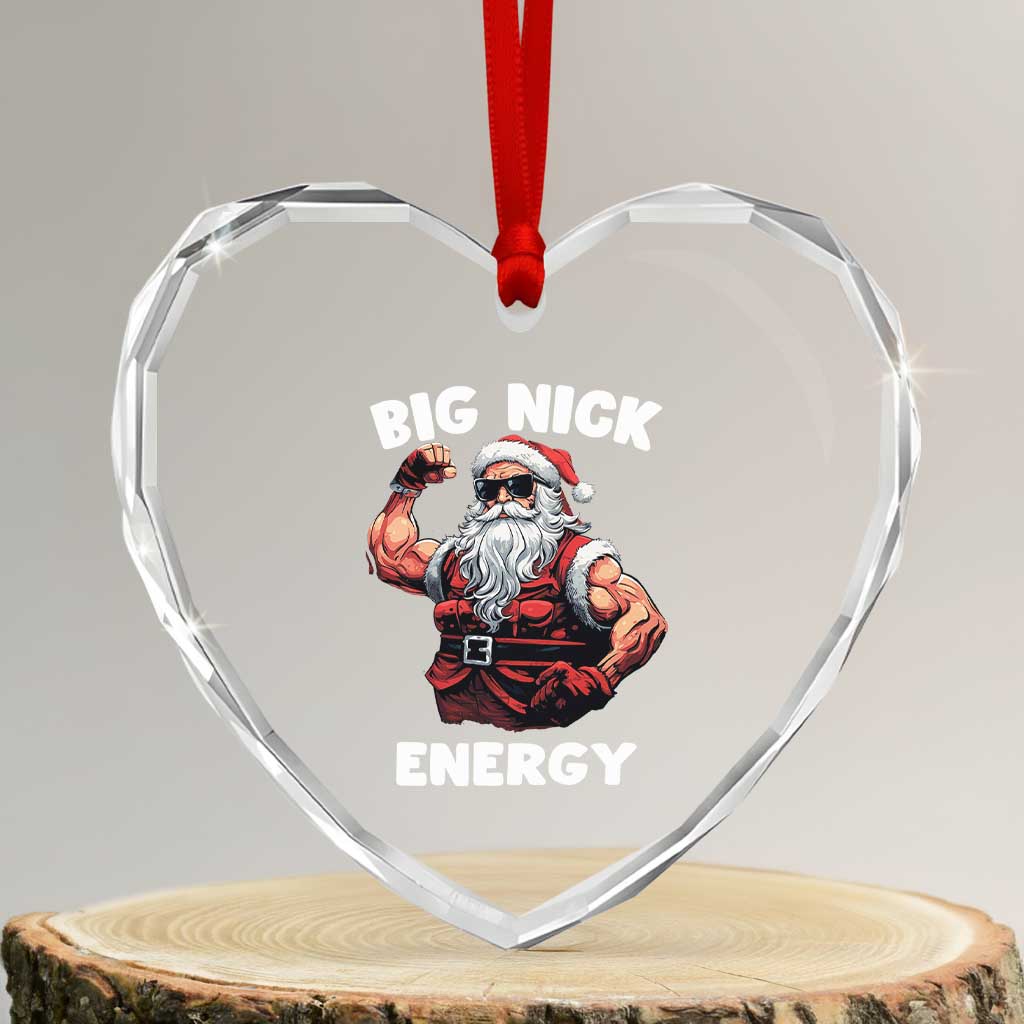 Cool Santa Claus Heart Crystal Glass Ornament Big Nick Energy TS02 Transparent Glass 3'' Heart Print Your Wear