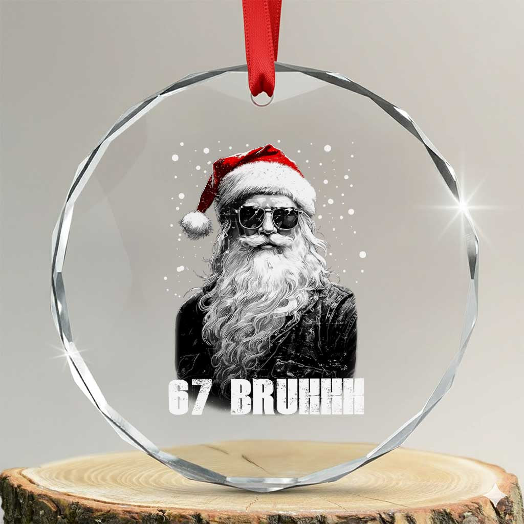 Cool Santa Claus Six Seven 67 Meme Crystal Glass Ornament Funny 6 7 Gen Alpha Slang Viral Meme TS10 Transparent Glass 3'' Circle Print Your Wear
