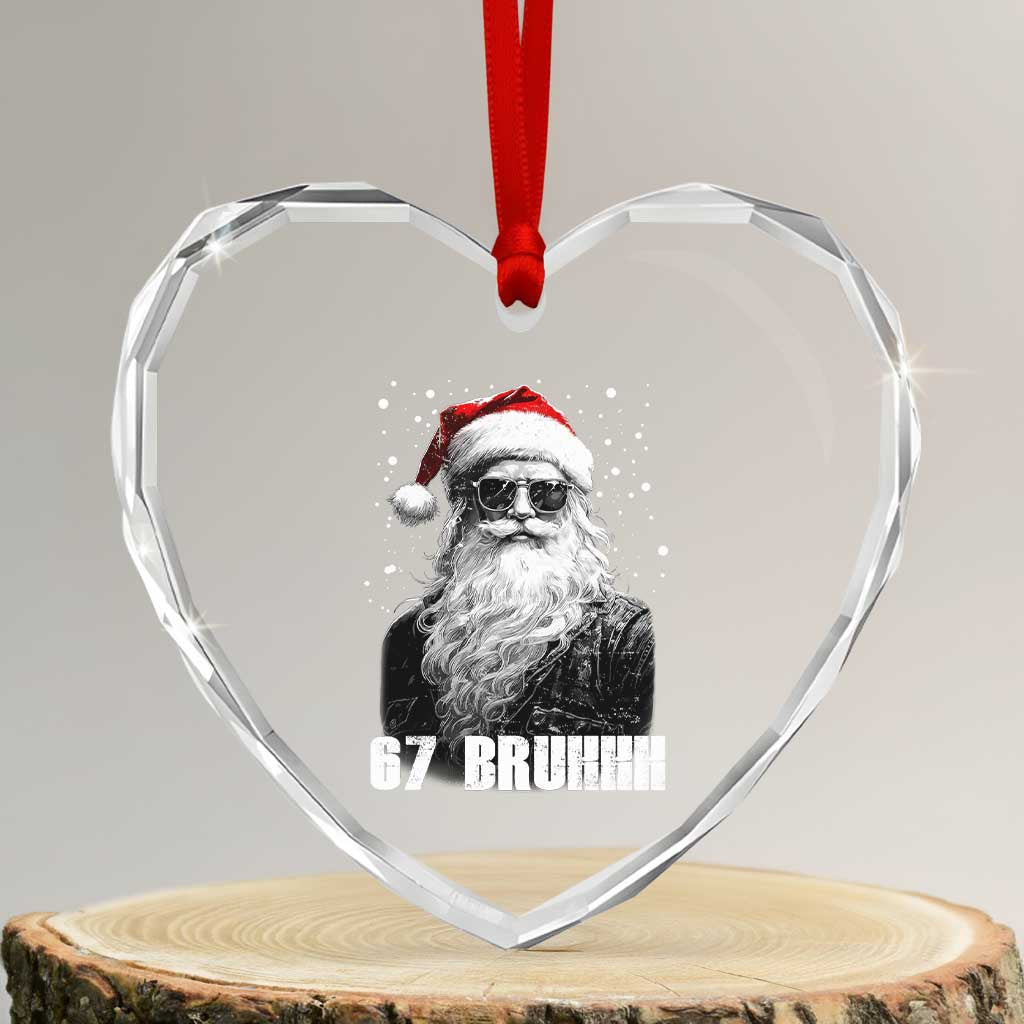 Cool Santa Claus Six Seven 67 Meme Heart Crystal Glass Ornament Funny 6 7 Gen Alpha Slang Viral Meme TS10 Transparent Glass 3'' Heart Print Your Wear