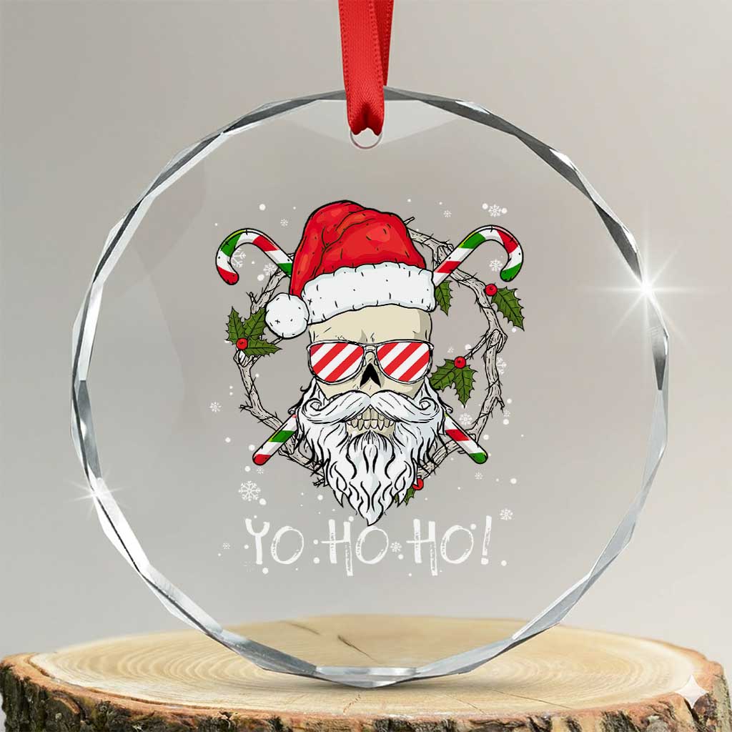 Cool Santa Crystal Glass Ornament Yo Ho Ho Skull Beard Sunglass TS09 Transparent Glass 3'' Circle Print Your Wear