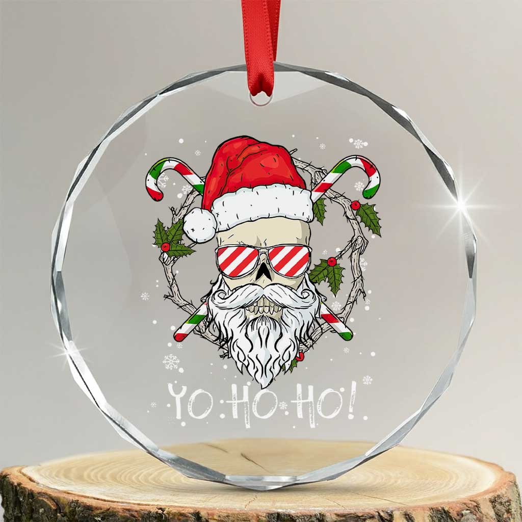 Cool Santa Crystal Glass Ornament Yo Ho Ho Skull Beard Sunglass TS09 Transparent Glass 3'' Circle Print Your Wear
