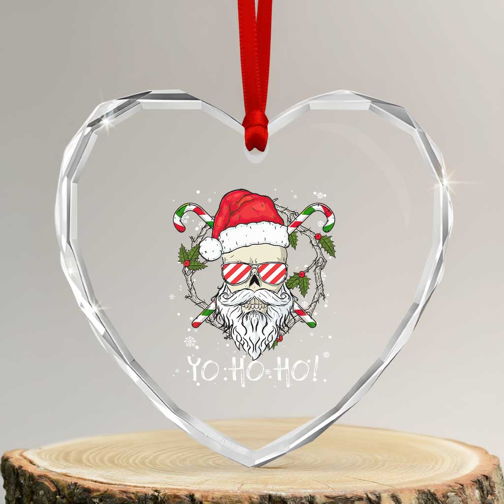 Cool Santa Heart Crystal Glass Ornament Yo Ho Ho Skull Beard Sunglass TS09 Transparent Glass 3'' Heart Print Your Wear