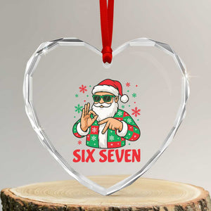 Cool Santa Six Seven Meme Christmas Heart Crystal Glass Ornament Funny 67 Holiday Hand Sign with Hipster Vibes TS02 Transparent Glass 3'' Heart Print Your Wear