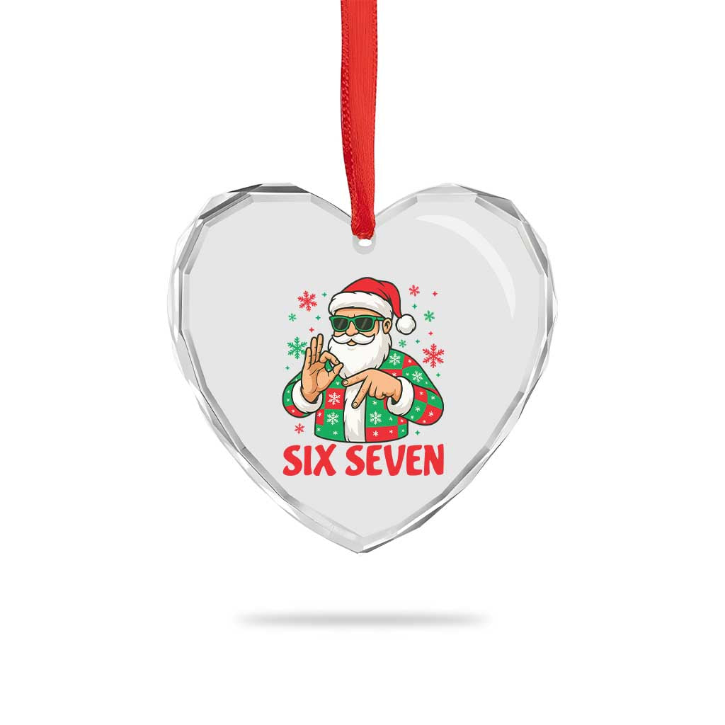 Cool Santa Six Seven Meme Christmas Heart Crystal Glass Ornament Funny 67 Holiday Hand Sign with Hipster Vibes TS02 Print Your Wear