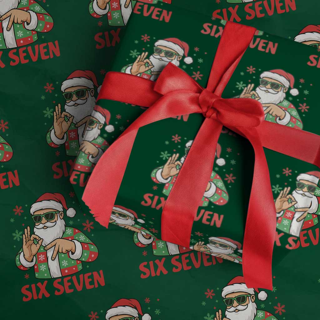 Cool Santa Six Seven Meme Christmas Wrapping Paper Roll Funny 67 Holiday Hand Sign with Hipster Vibes TS02 Green Print Your Wear