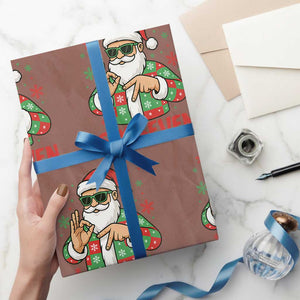 Cool Santa Six Seven Meme Christmas Wrapping Paper Roll Funny 67 Holiday Hand Sign with Hipster Vibes TS02 Mocha Print Your Wear