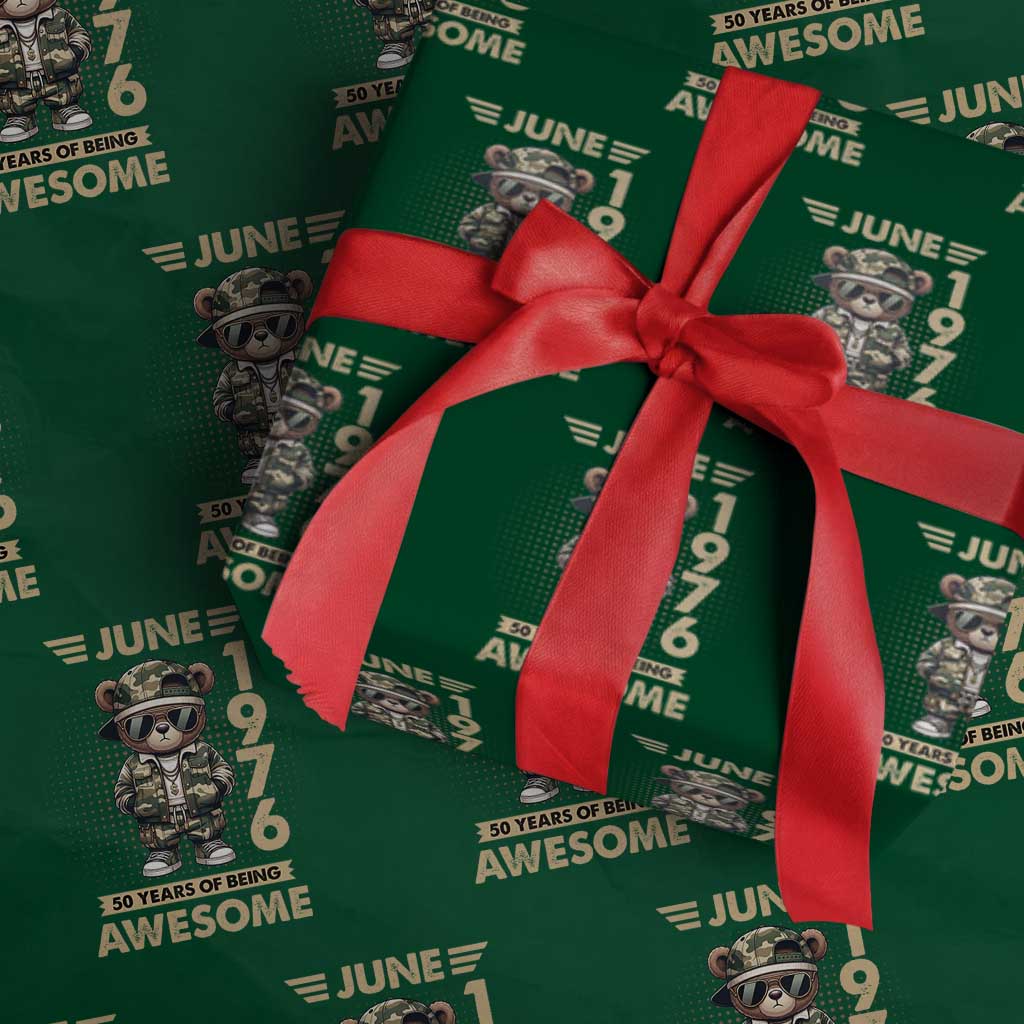 Cool Teddy Bear June 1976 50th Birthday Wrapping Paper Roll 50 Years Of Being Awesome Retro Streetwear Gift