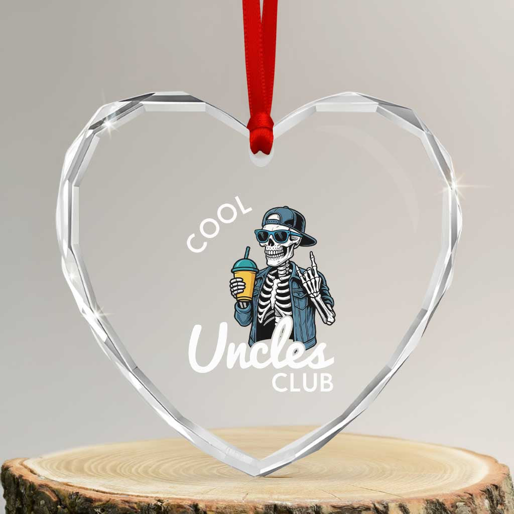 Cool Uncles Club Heart Crystal Glass Ornament Funny Uncle Skeleton