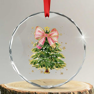 Coquette Bow Christmas Crystal Glass Ornament Cute Teacher Xmas Tree Pink TS10 Transparent Glass 3'' Circle Print Your Wear