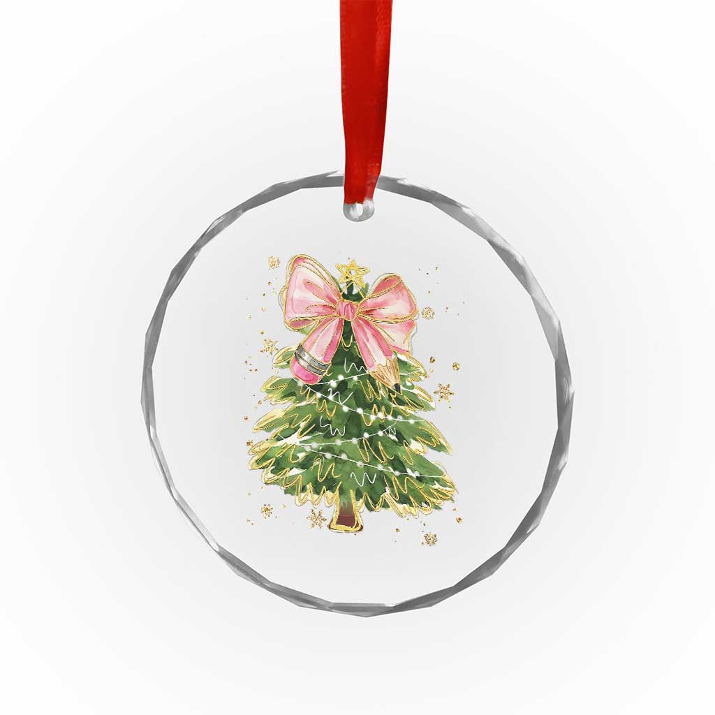 Coquette Bow Christmas Crystal Glass Ornament Cute Teacher Xmas Tree Pink TS10 Print Your Wear