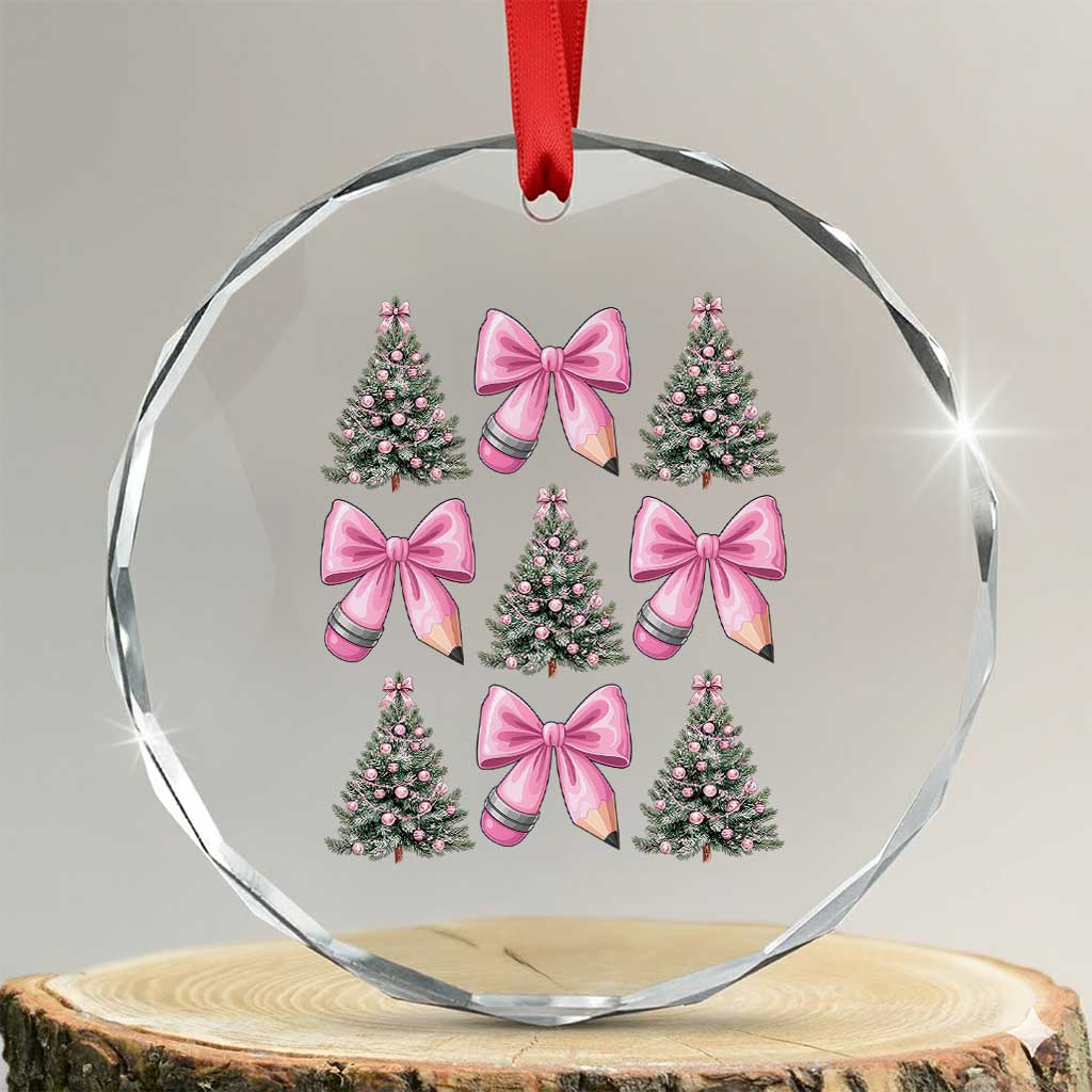Coquette Bow Christmas Crystal Glass Ornament Girly Xmas Tree Teacher Pencil Bow TS10 Transparent Glass 3'' Circle Print Your Wear