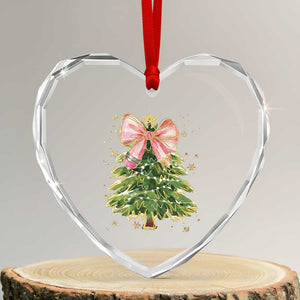 Coquette Bow Christmas Heart Crystal Glass Ornament Cute Teacher Xmas Tree Pink TS10 Transparent Glass 3'' Heart Print Your Wear
