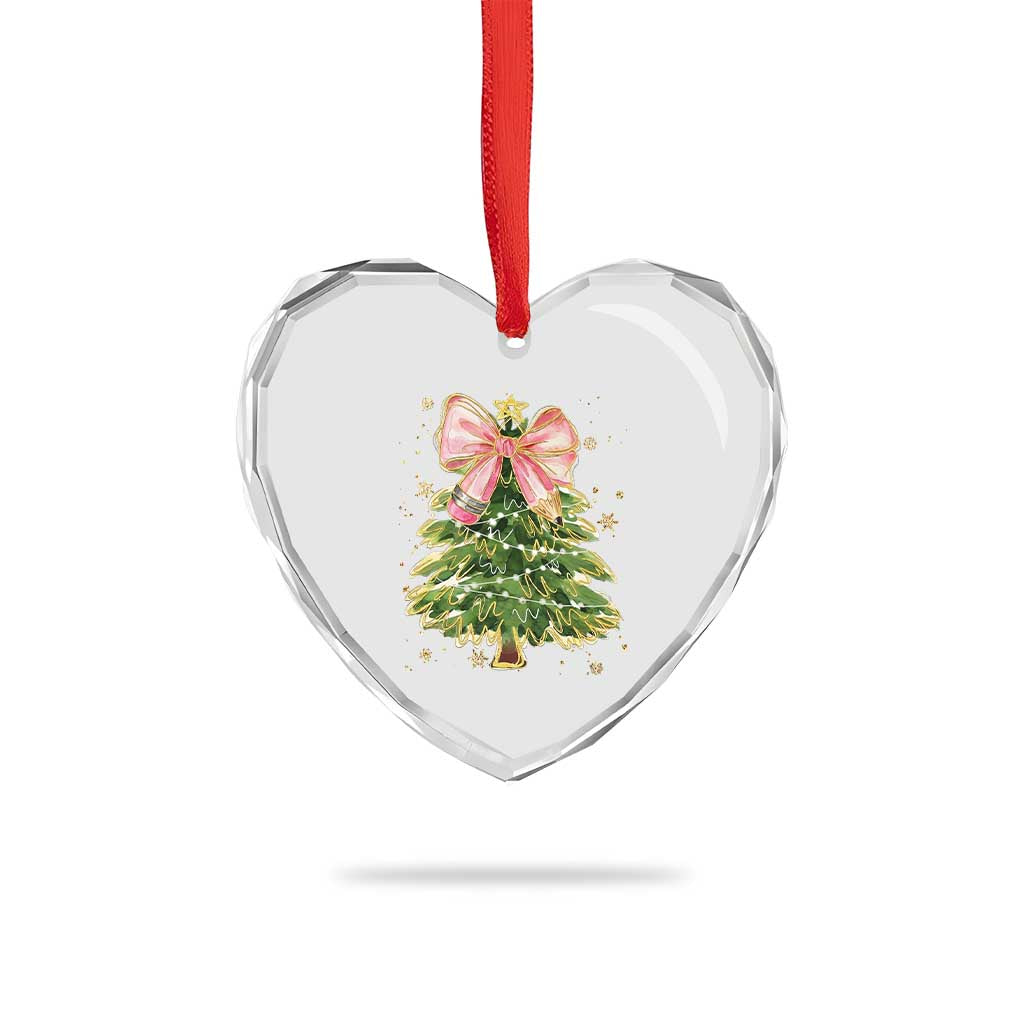 Coquette Bow Christmas Heart Crystal Glass Ornament Cute Teacher Xmas Tree Pink TS10 Print Your Wear