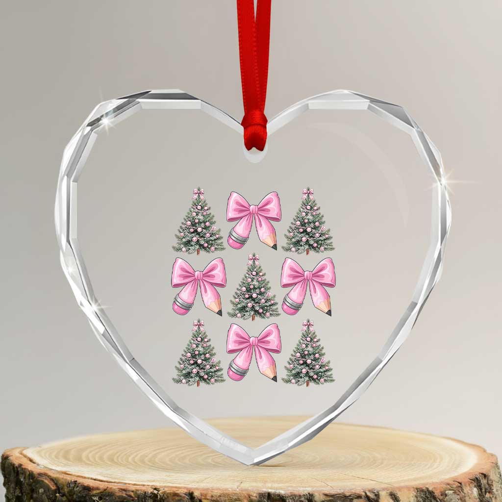 Coquette Bow Christmas Heart Crystal Glass Ornament Girly Xmas Tree Teacher Pencil Bow TS10 Transparent Glass 3'' Heart Print Your Wear