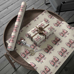 Coquette Bow Christmas Tree Cake Wrapping Paper Roll Xmas Vibes TS02 Beige Print Your Wear