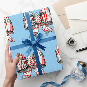 Coquette Bow Christmas Tree Cake Wrapping Paper Roll Xmas Vibes TS02 Light Blue Print Your Wear