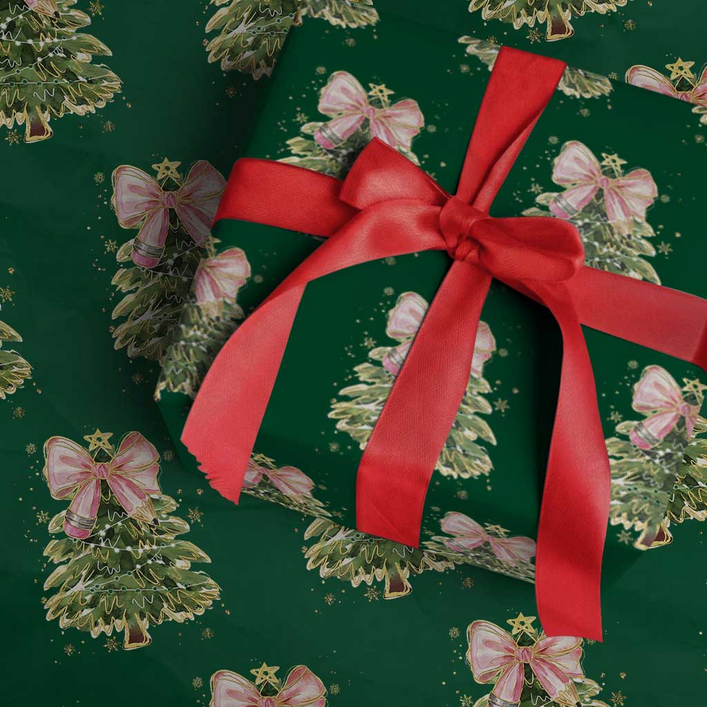 Coquette Bow Christmas Wrapping Paper Roll Cute Teacher Xmas Tree Pink TS10 Green Print Your Wear